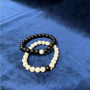 Pair (2) Howlite and Obsidian Yin Yang Bracelet Set